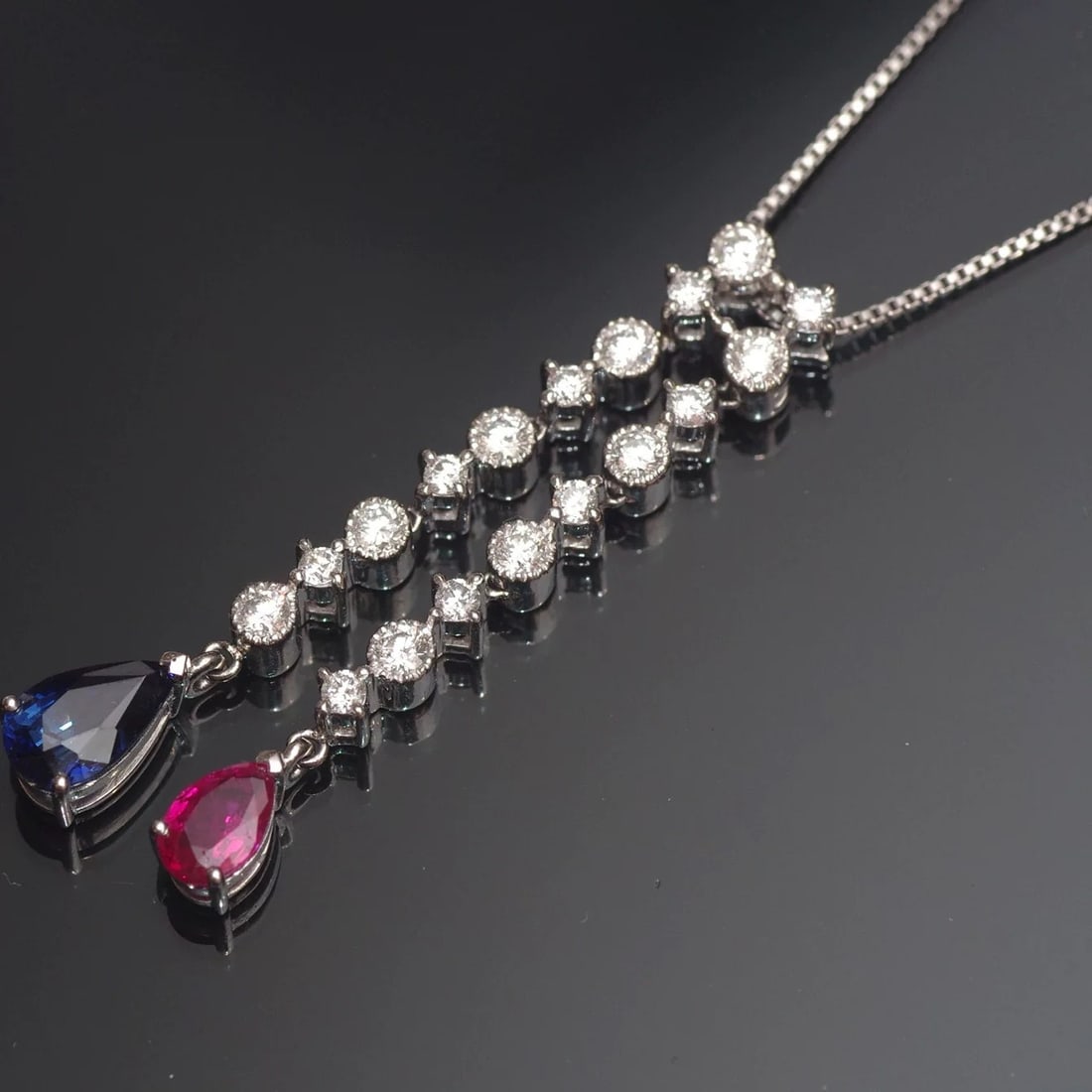 14k Gold 1.53 Ctw Natural Sapphire & Ruby & Toi Et Moi Necklace - 2