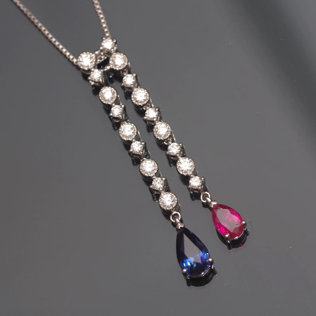 14k Gold 1.53 Ctw Natural Sapphire & Ruby & Toi Et Moi Necklace - 3