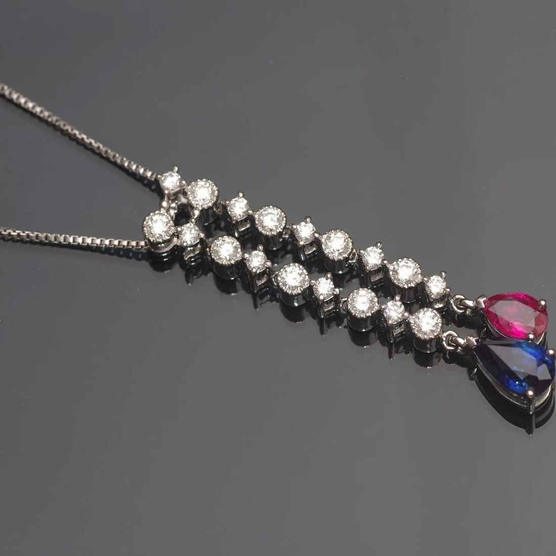14k Gold 1.53 Ctw Natural Sapphire & Ruby & Toi Et Moi Necklace - 4