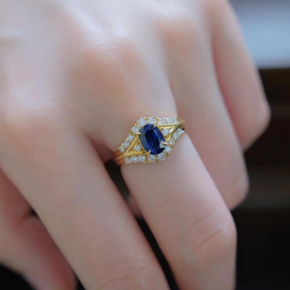 14k Gold 1.37 Ctw Natural Sapphire & Diamond Ring - 3
