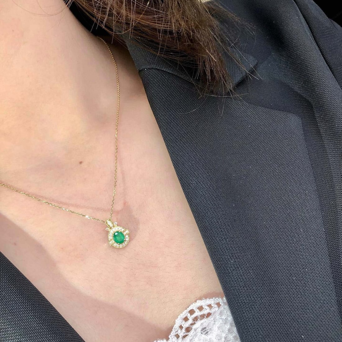14k Gold 0.3 Ct Natural Emerald & Diamond Pendant( Without Chain ) - 4