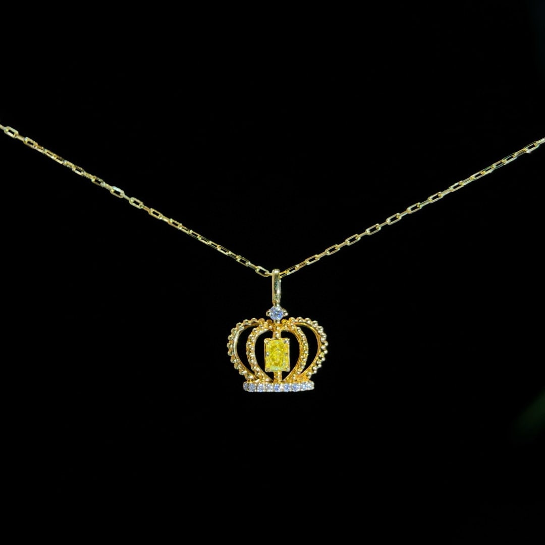 14k Gold 0.16 Ctw Natural Yellow Diamond & Diamond Necklace: Ref:230967142 // gold content:14k gold // main gemstone:yellow diamond // shape:cushion // carat weight:0. 12ct // color:yellow // treatment:natural // // adjacent gemstone 2 : diamond // shape:round