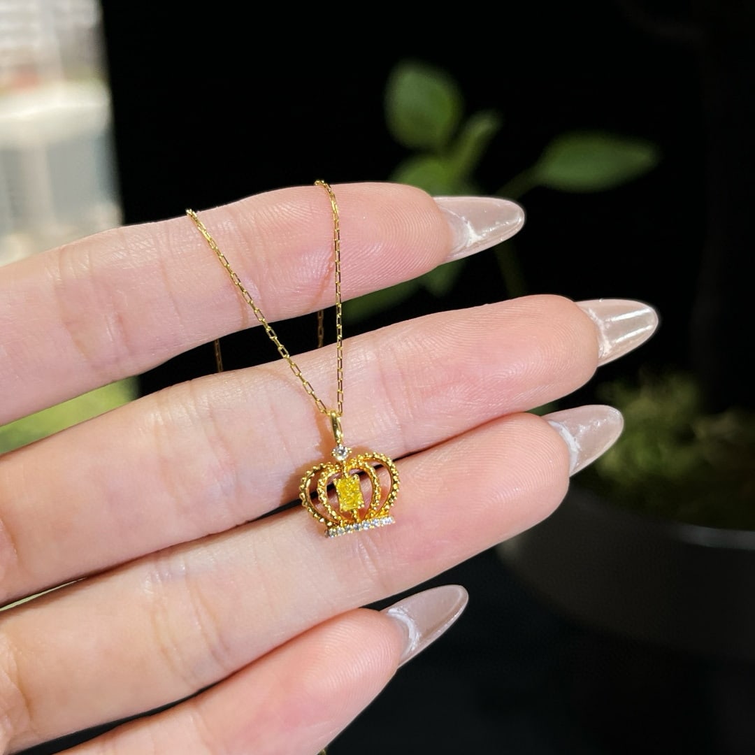 14k Gold 0.16 Ctw Natural Yellow Diamond & Diamond Necklace - 2