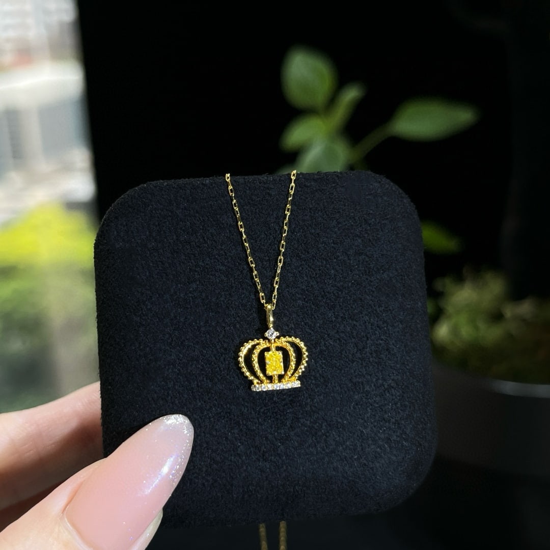 14k Gold 0.16 Ctw Natural Yellow Diamond & Diamond Necklace - 6