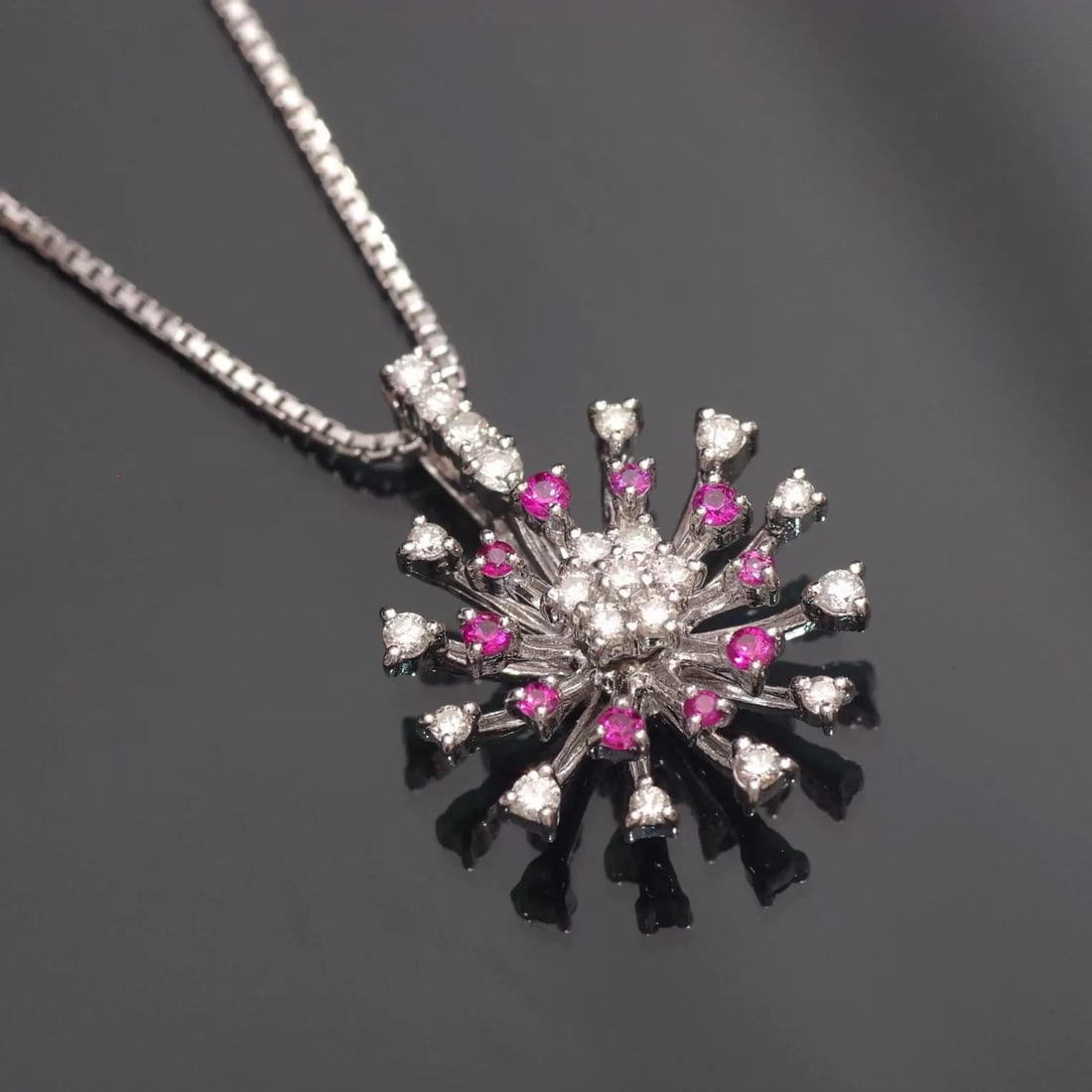 14k Gold 0.52 Ctw Natural Ruby & Diamond Necklace - 2