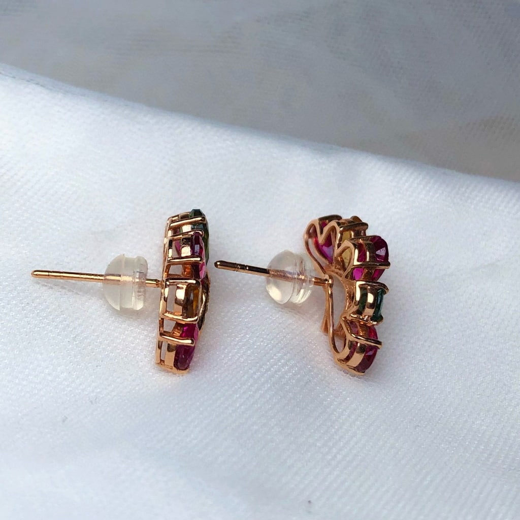 14k Gold 3.55 Ct Natural Tourmaline & Diamond Earrings - 5