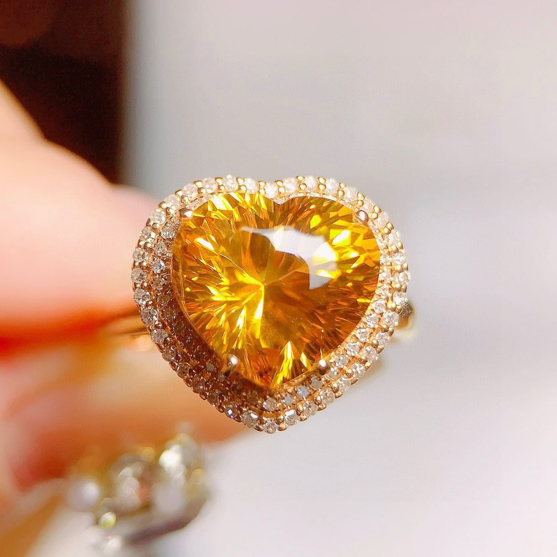 14k Gold 4.54 Ctw Natural Citrine & Diamond Ring - 2