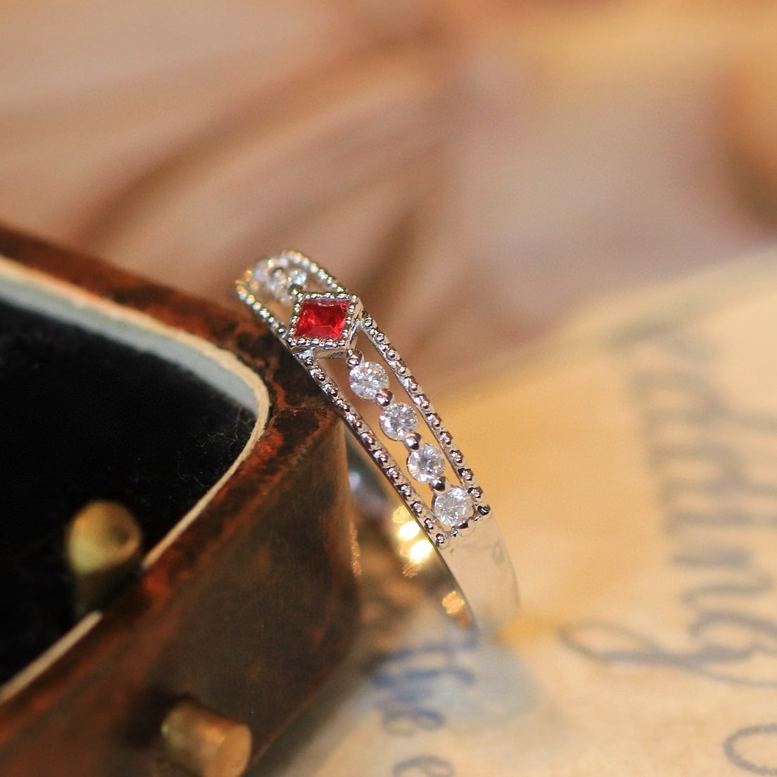 14k Gold 0.3 Ctw Vivid Red Natural Ruby & Diamond Ring - 3