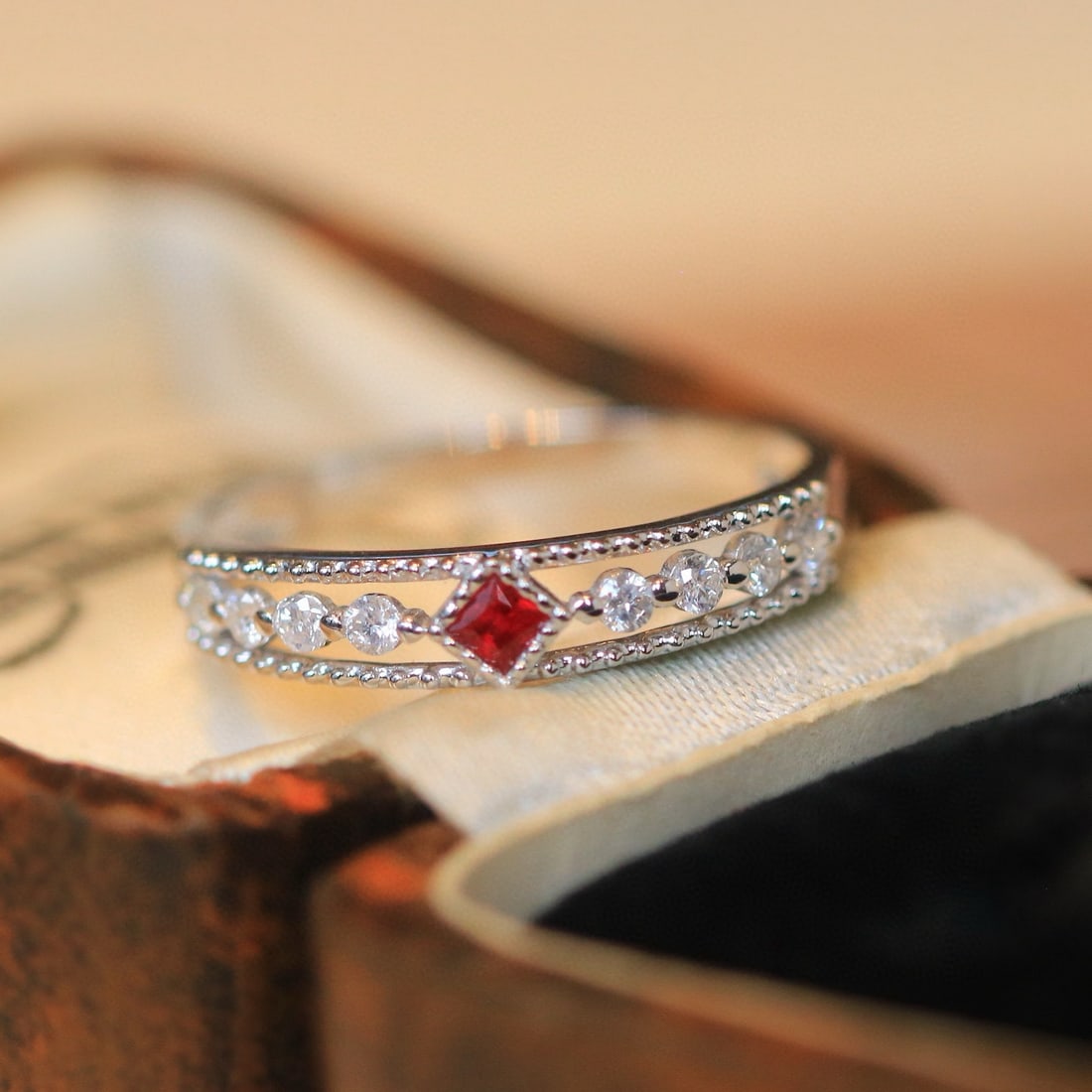 14k Gold 0.3 Ctw Vivid Red Natural Ruby & Diamond Ring - 4