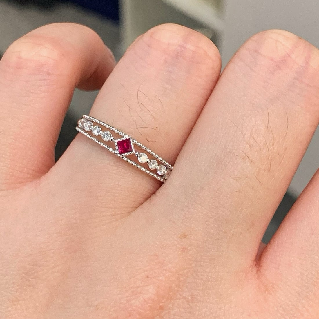 14k Gold 0.3 Ctw Vivid Red Natural Ruby & Diamond Ring - 6
