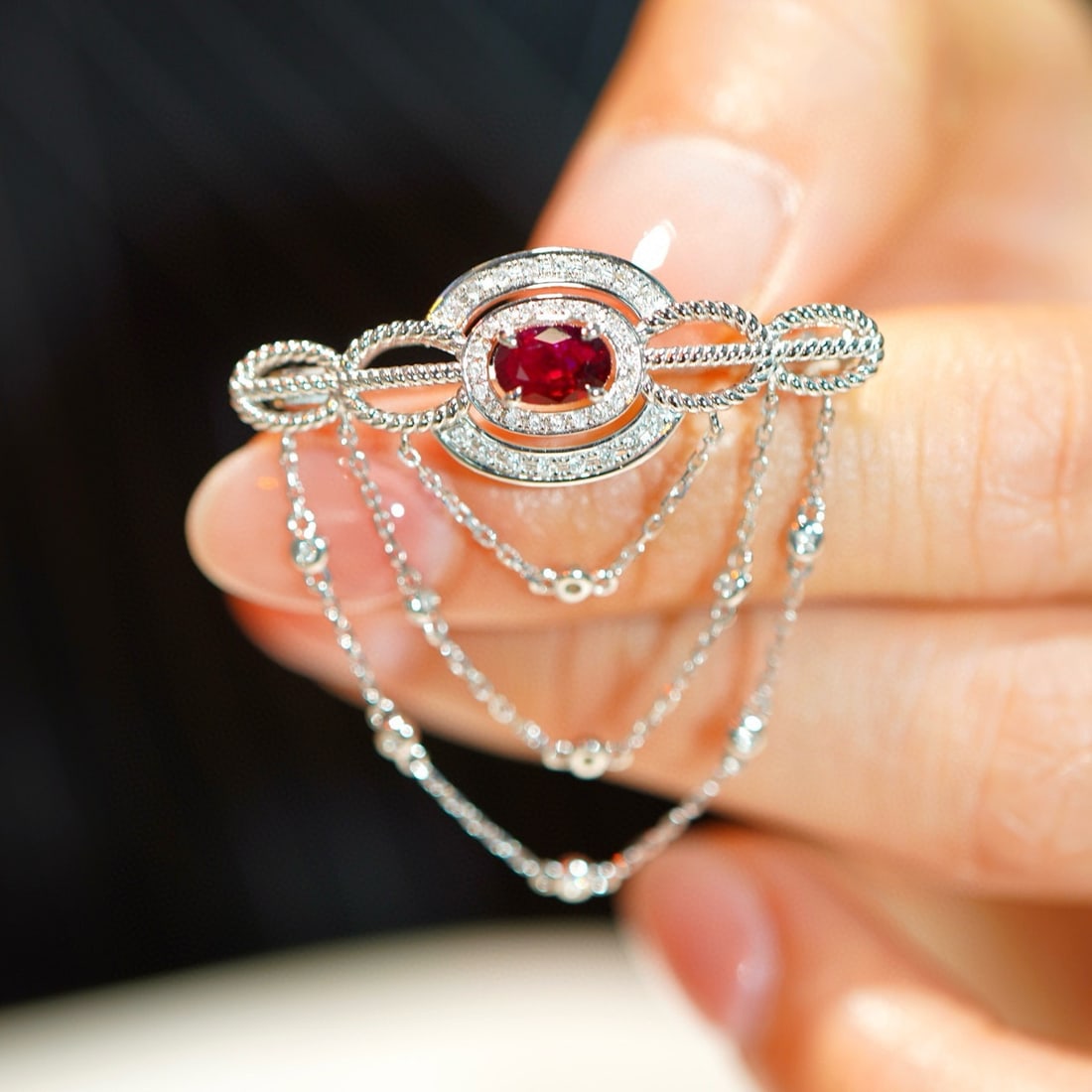 14k Gold 0.50 Ct Natural Ruby & Diamond Brooch/pendant( Without Chain ) - 4
