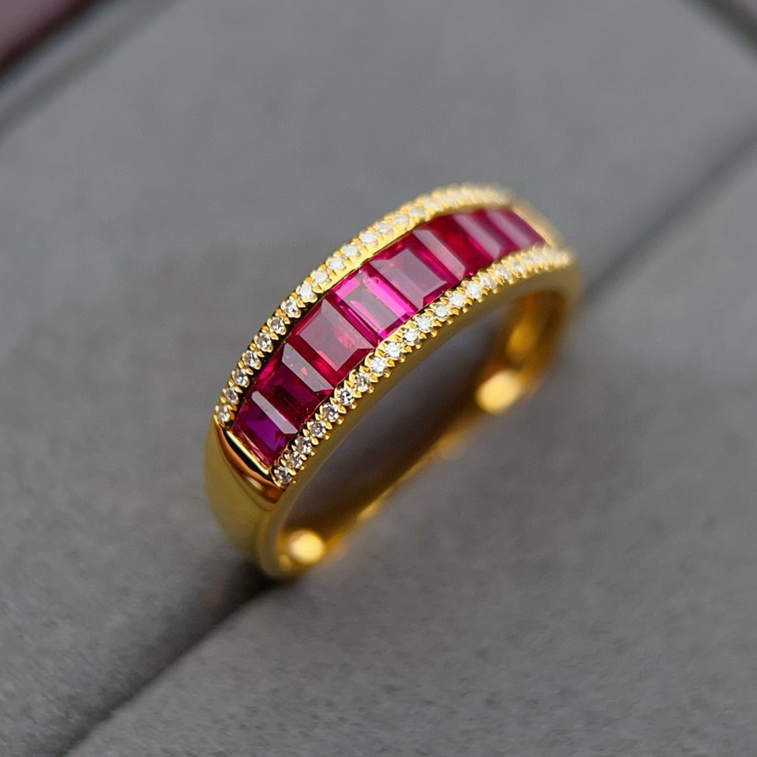 14k Gold 2.2 Ct Natural Ruby & Diamond Ring: Ref:230967159 // gold content:14k gold // ring size:7. 25us // // main gemstone:ruby // shape:rectangle // carat weight:2. 2ct // color:red // treatment:natural // // adjacent gemstone 2 : diamond //