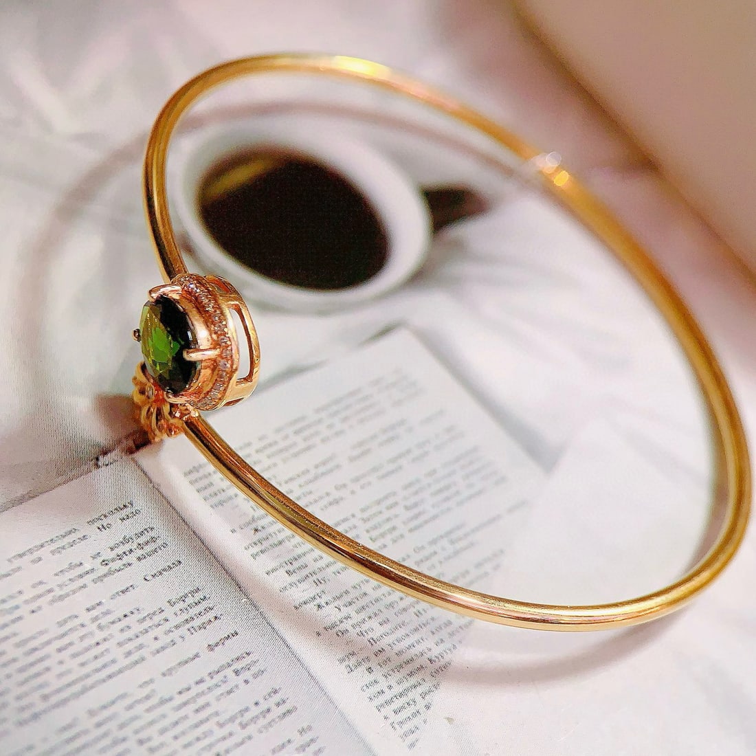 14k Gold 1.35 Ctw Natural Tourmaline & Diamond Bangle - 5