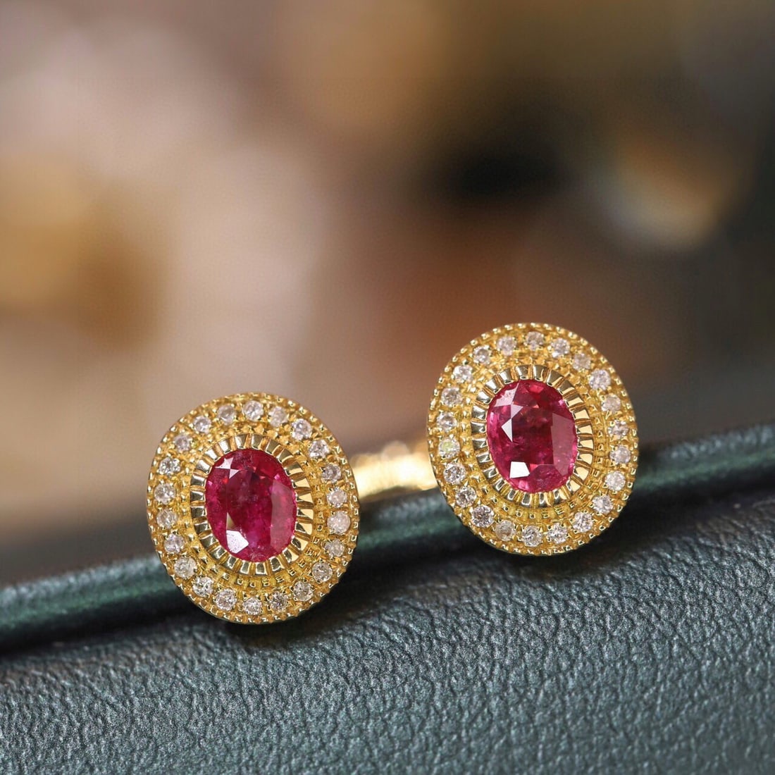 14k Gold 0.72 Ctw Natural Ruby & Diamond Earrings: Ref:230967198 // gold content:14k gold // main gemstone:ruby // shape:oval // carat weight:0. 6ct // color:red // treatment:natural // // adjacent gemstone 2 : diamond // shape:round // carat