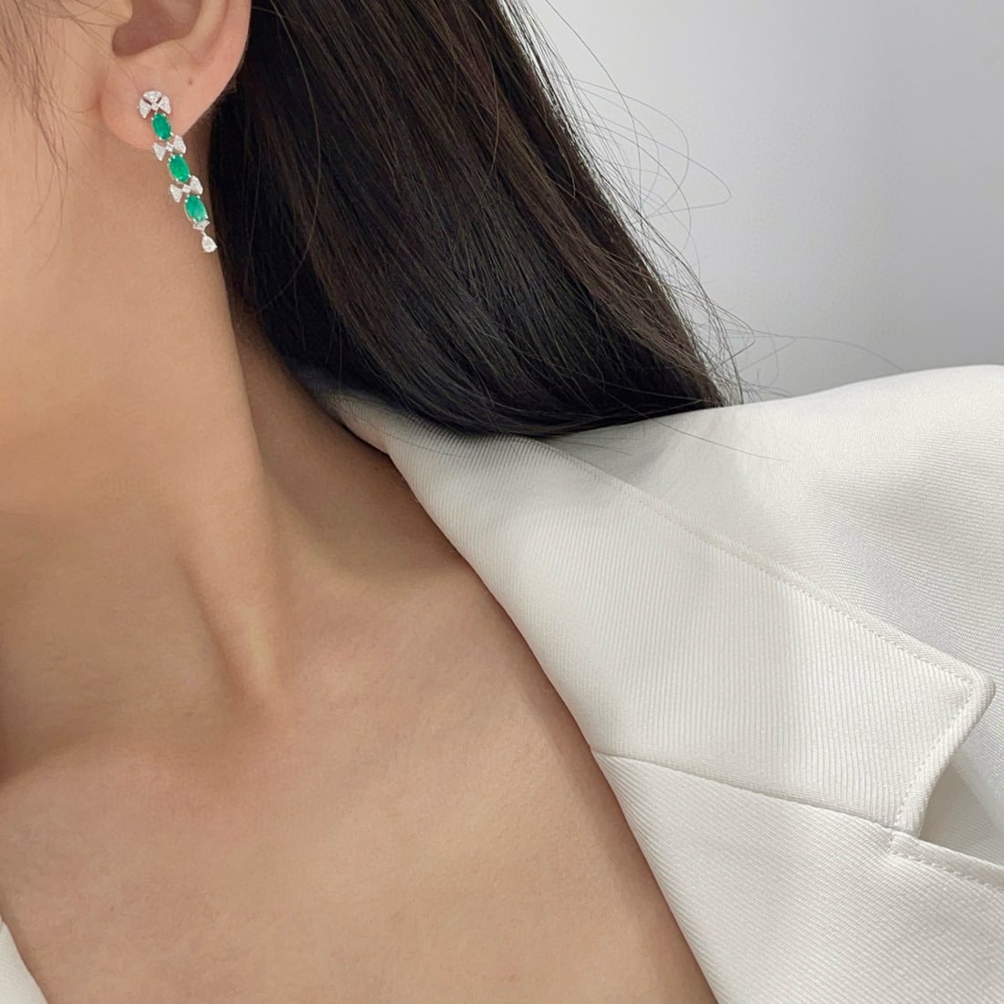 14k Gold 1.3 Ct Vivid Green Natural Emerald & Diamond Earrings - 6