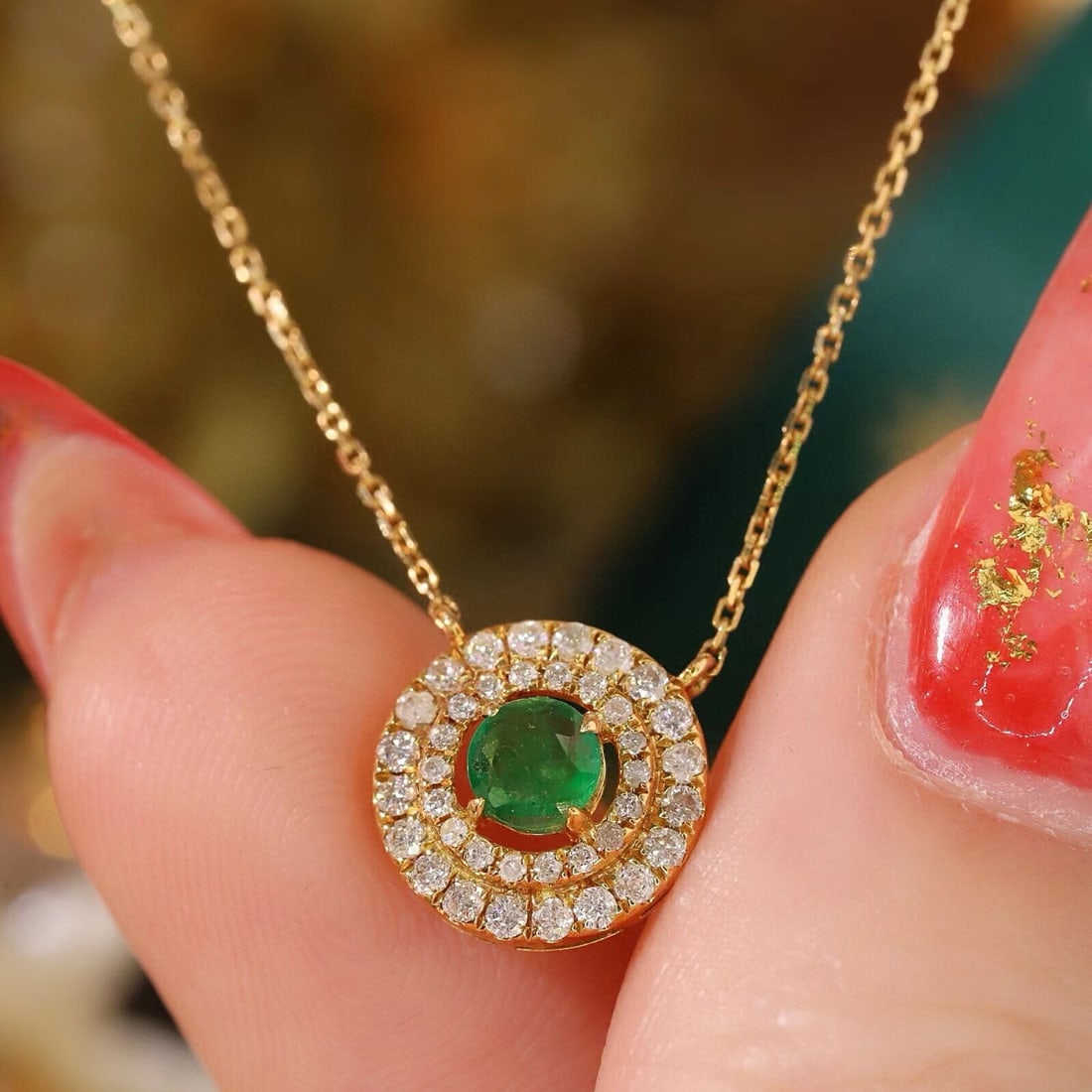 14k Gold 0.60 Ctw Natural Emerald & Diamond Necklace - 4