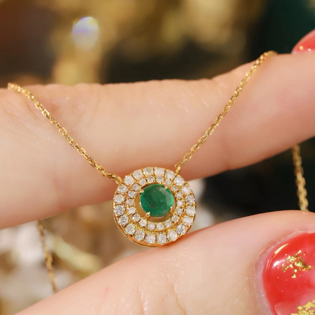 14k Gold 0.60 Ctw Natural Emerald & Diamond Necklace - 5