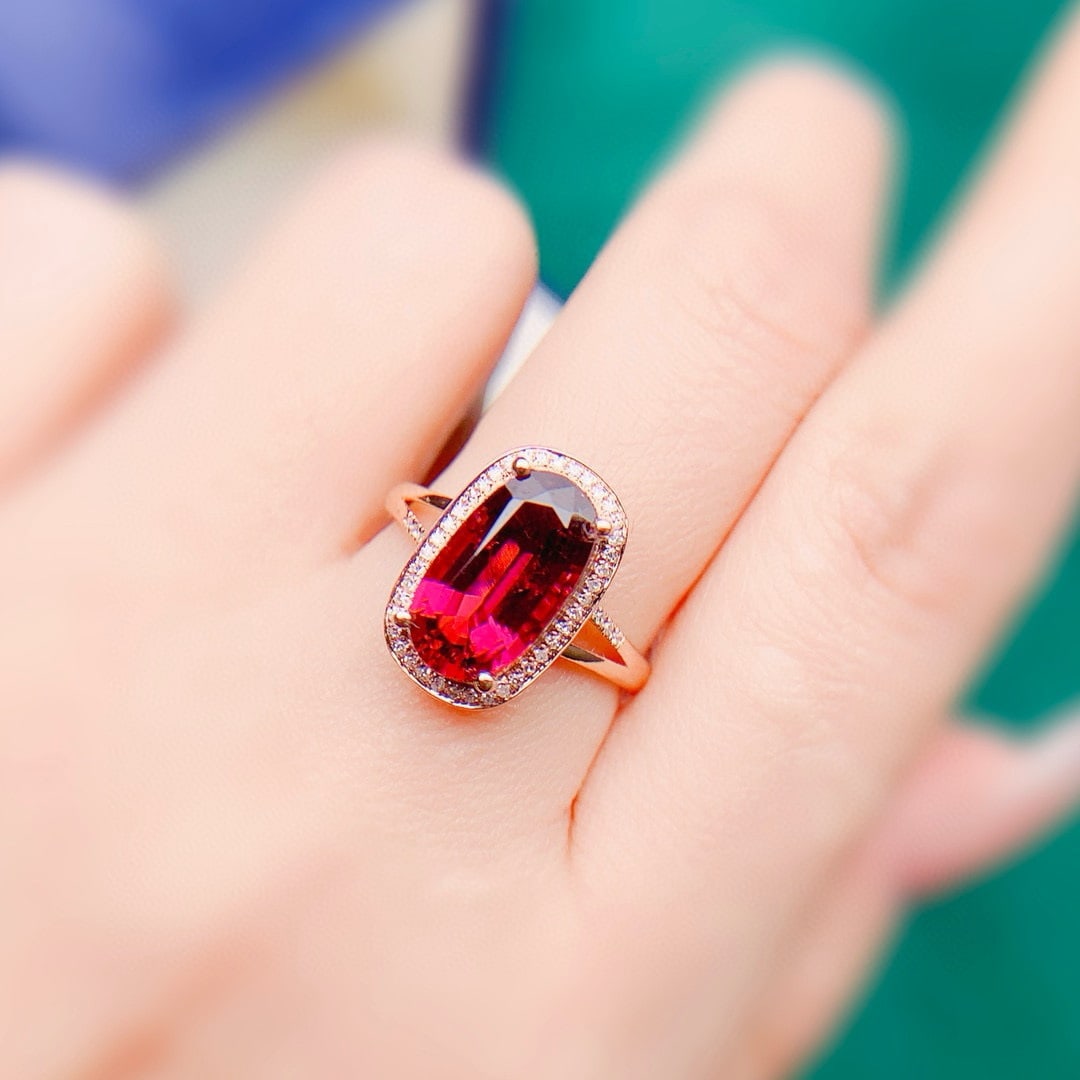 14k Gold 3.09 Ctw Natural Tourmaline & Diamond Ring - 4