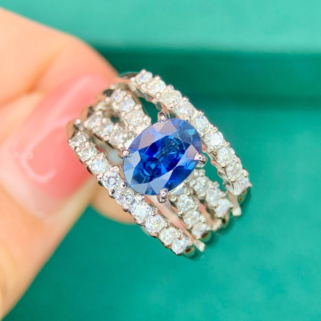 14k Gold 1.6 Ctw Natural Sapphire & Diamond Ring - 4