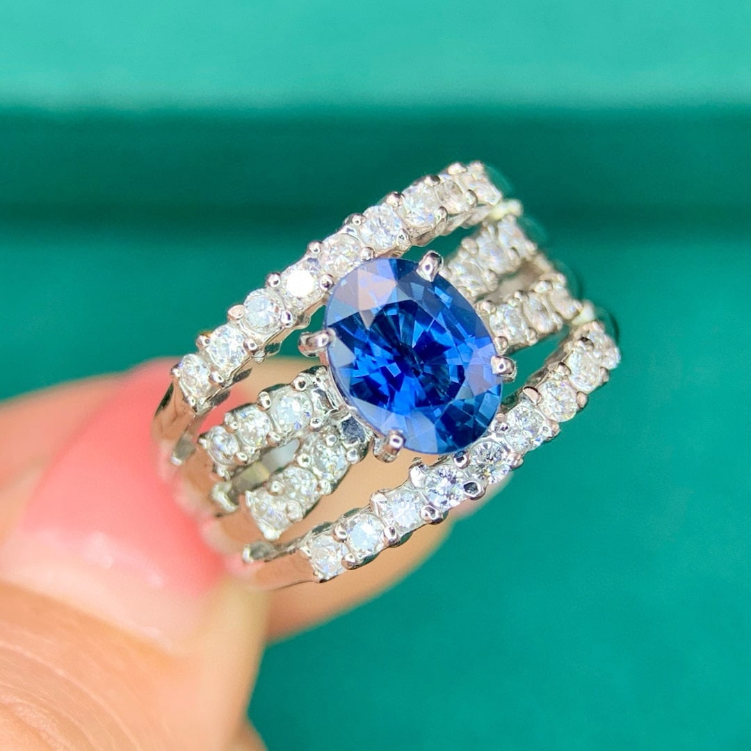 14k Gold 1.6 Ctw Natural Sapphire & Diamond Ring - 5