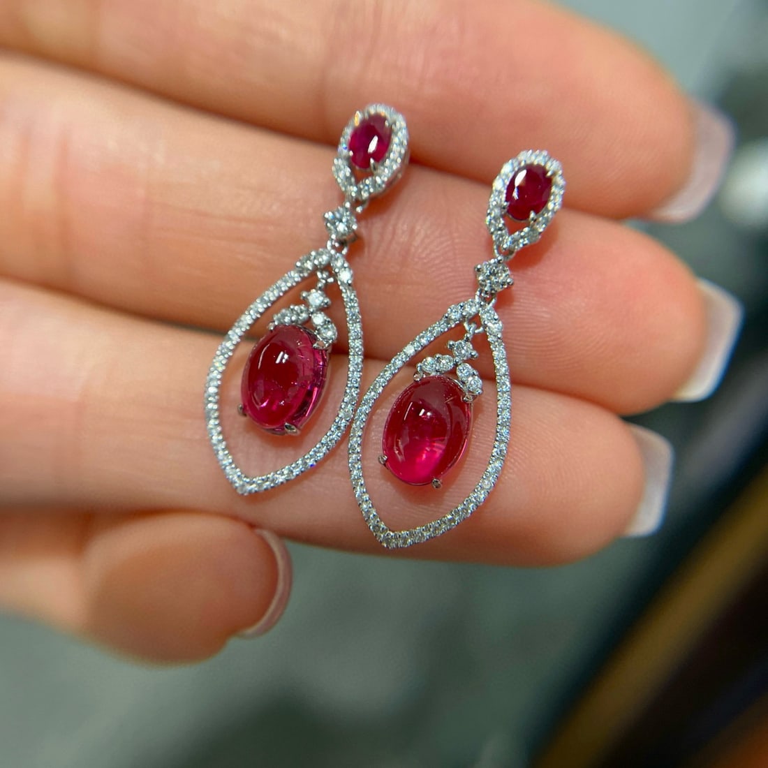 14k Gold 2.2 Ct Natural Tourmaline & Diamond Earrings - 2