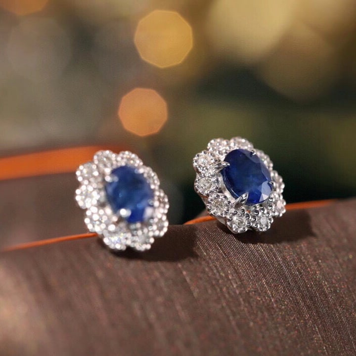 14k Gold 1.12 Ctw Natural Sapphire & Diamond Earrings - 2