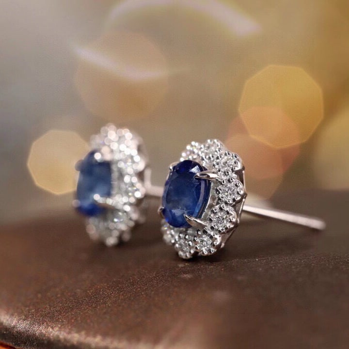 14k Gold 1.12 Ctw Natural Sapphire & Diamond Earrings - 3