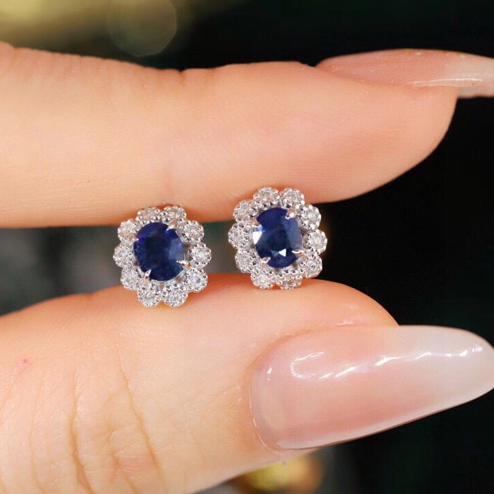 14k Gold 1.12 Ctw Natural Sapphire & Diamond Earrings - 5