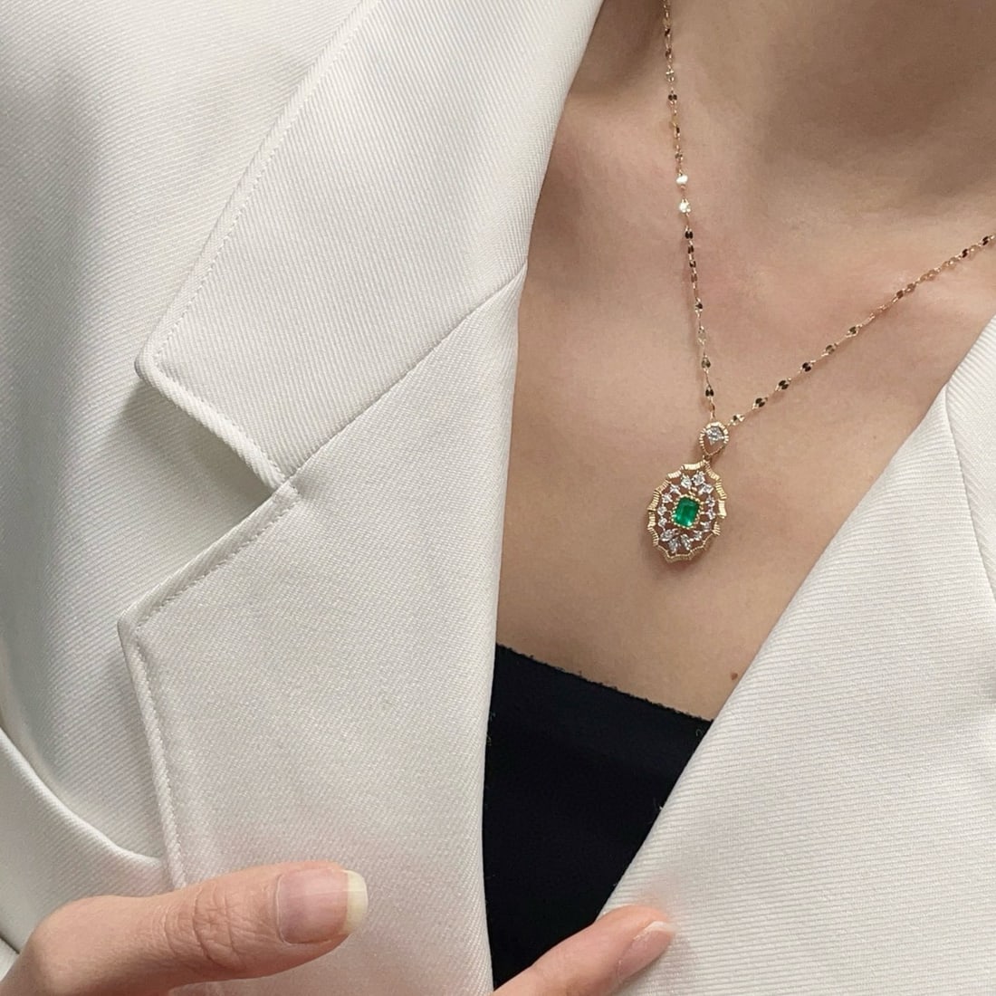 14k Gold 0.4 Ct Vivid Green Natural Emerald & Diamond Pendant( Without Chain ) - 6