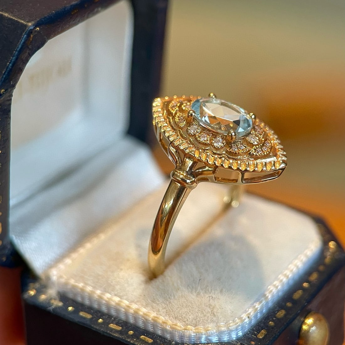 14k Gold 0.6 Ct Natural Aquamarine & Diamond Ring - 2