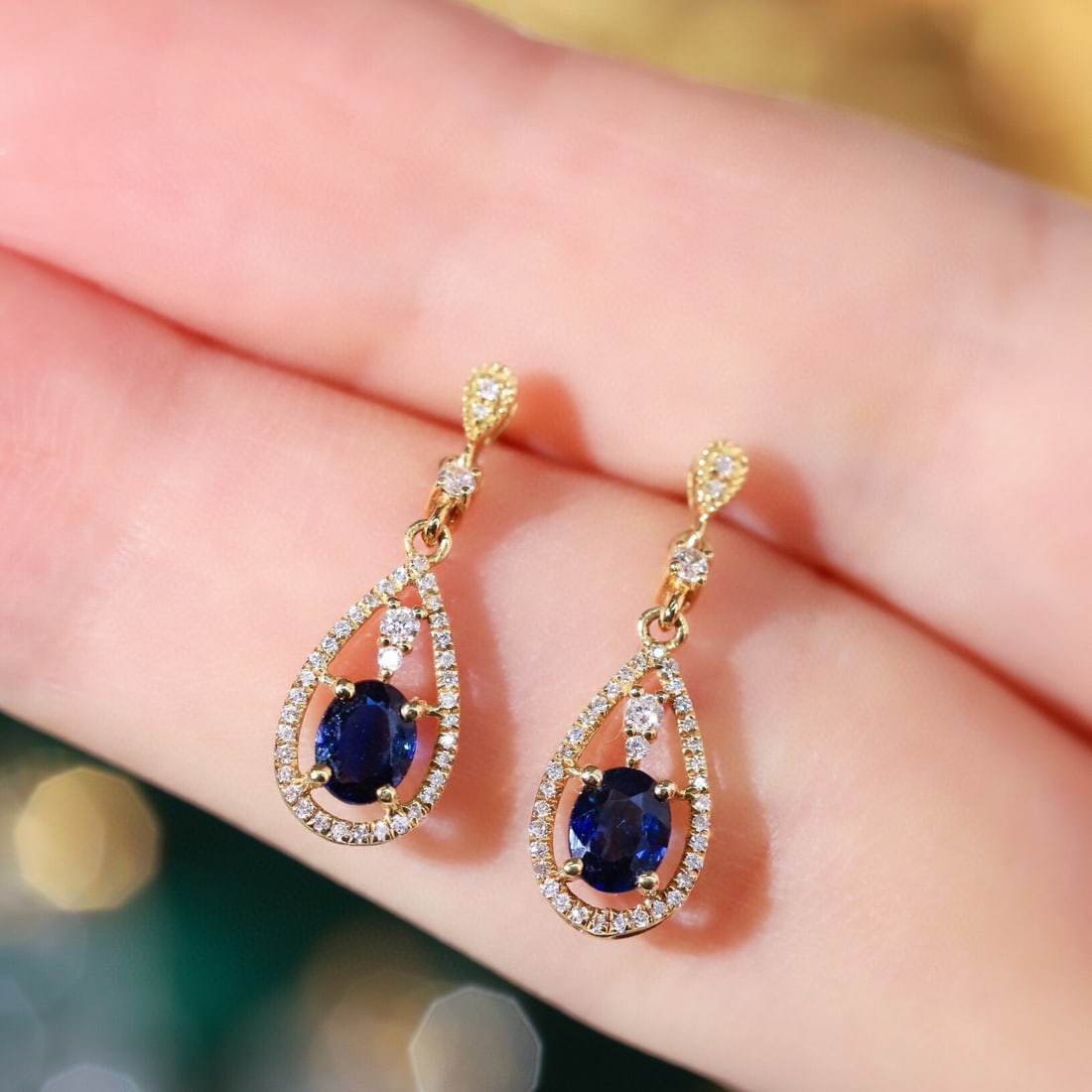 14k Gold 0.70 Ctw Natural Sapphire & Diamond Earrings - 2