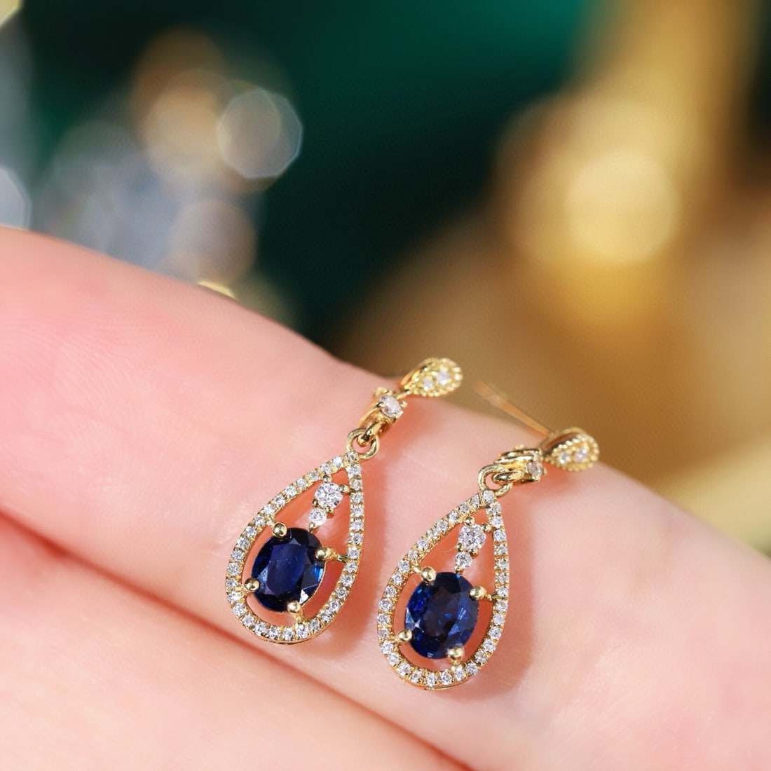 14k Gold 0.70 Ctw Natural Sapphire & Diamond Earrings - 3