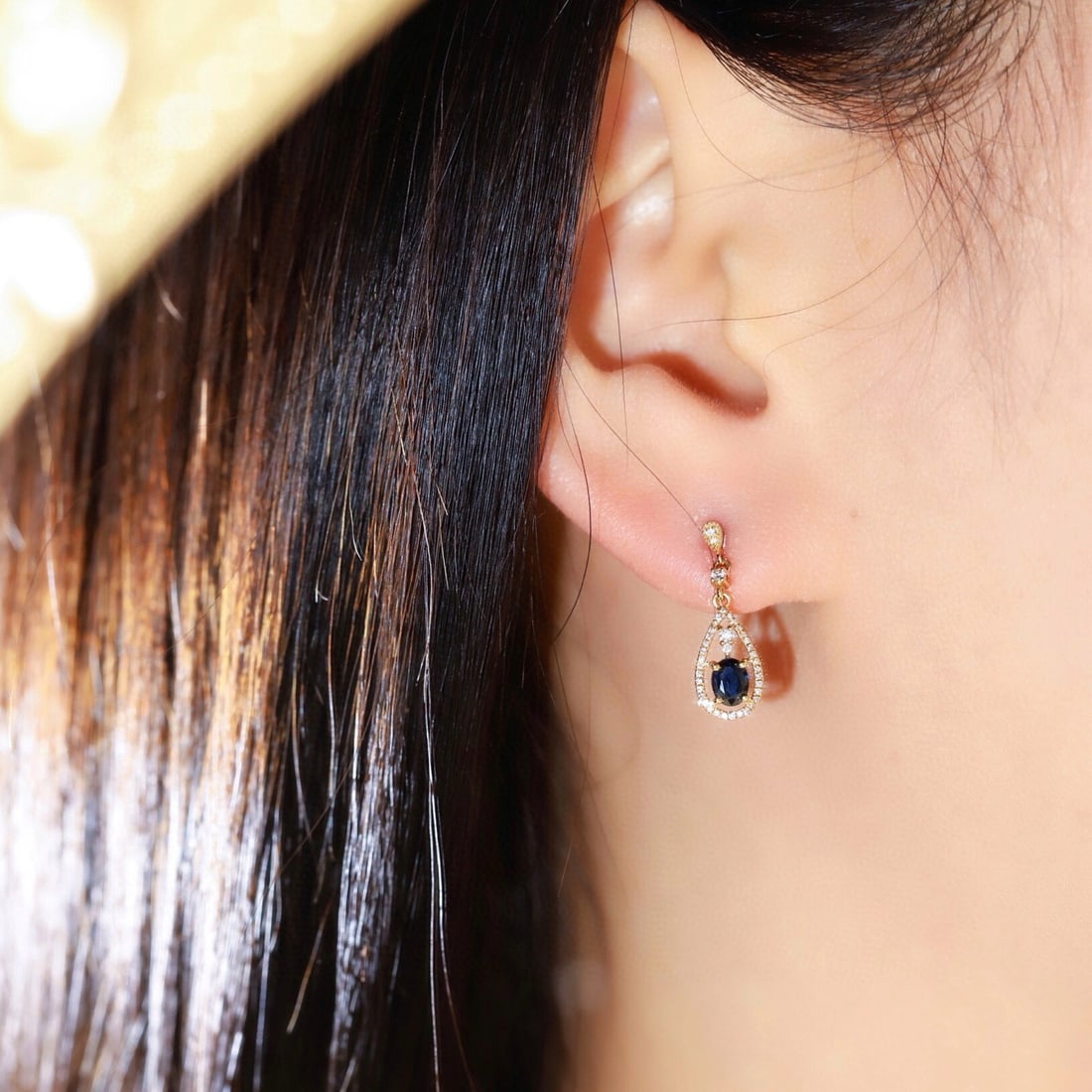14k Gold 0.70 Ctw Natural Sapphire & Diamond Earrings - 6