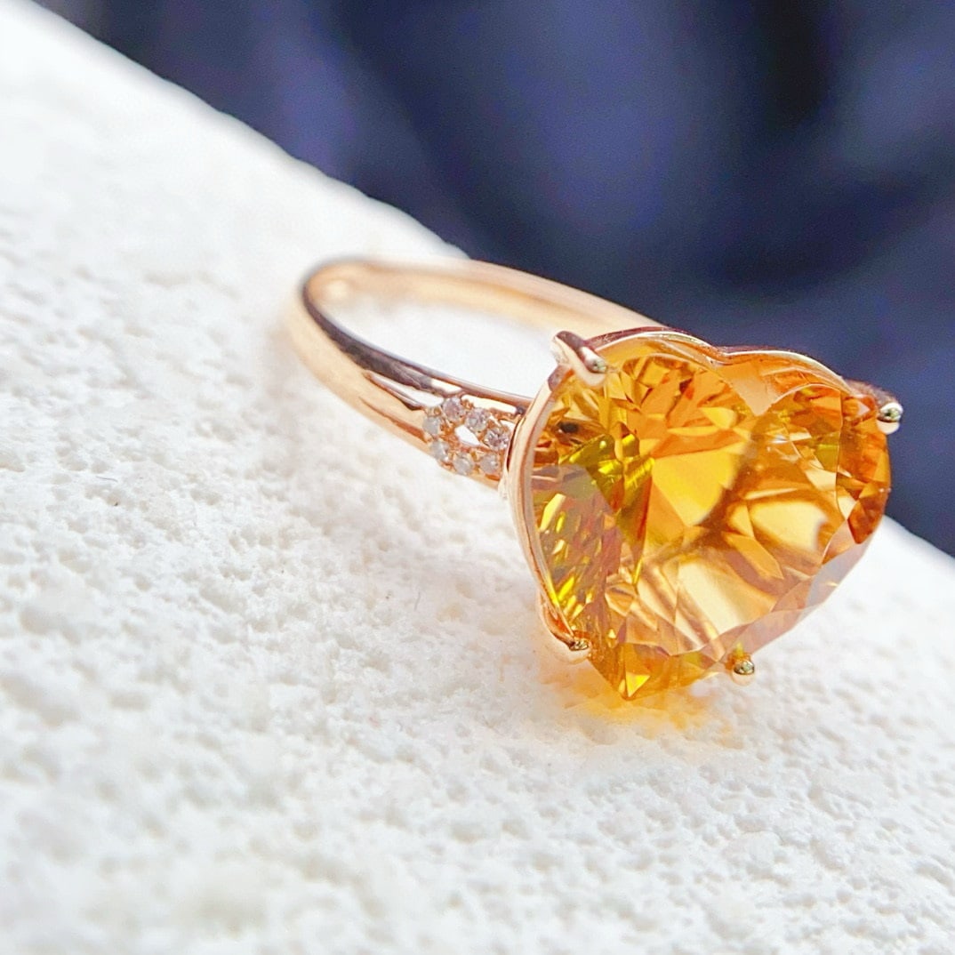 14k Gold 5.24 Ctw Natural Citrine & Diamond Ring - 4