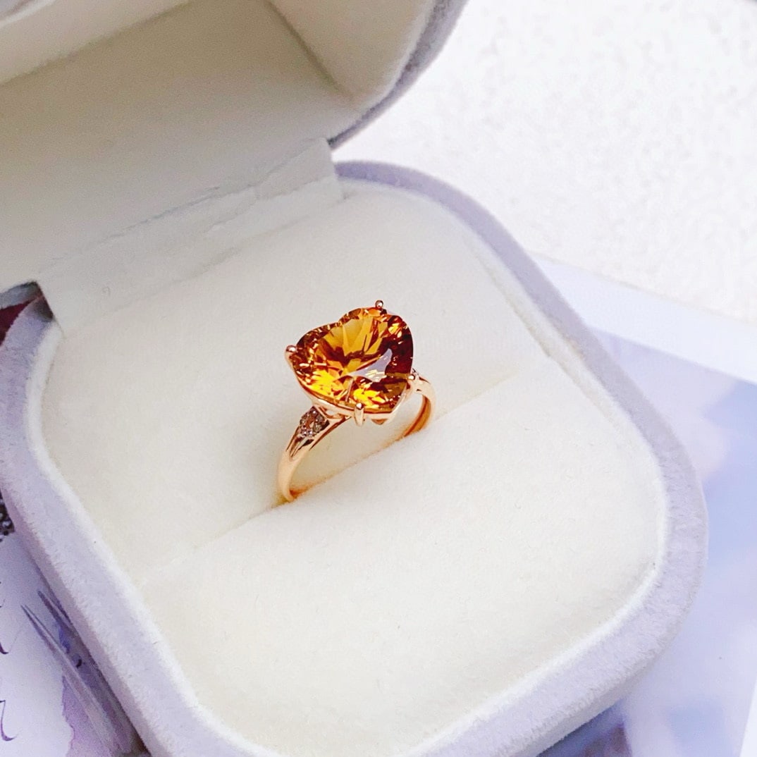 14k Gold 5.24 Ctw Natural Citrine & Diamond Ring - 5