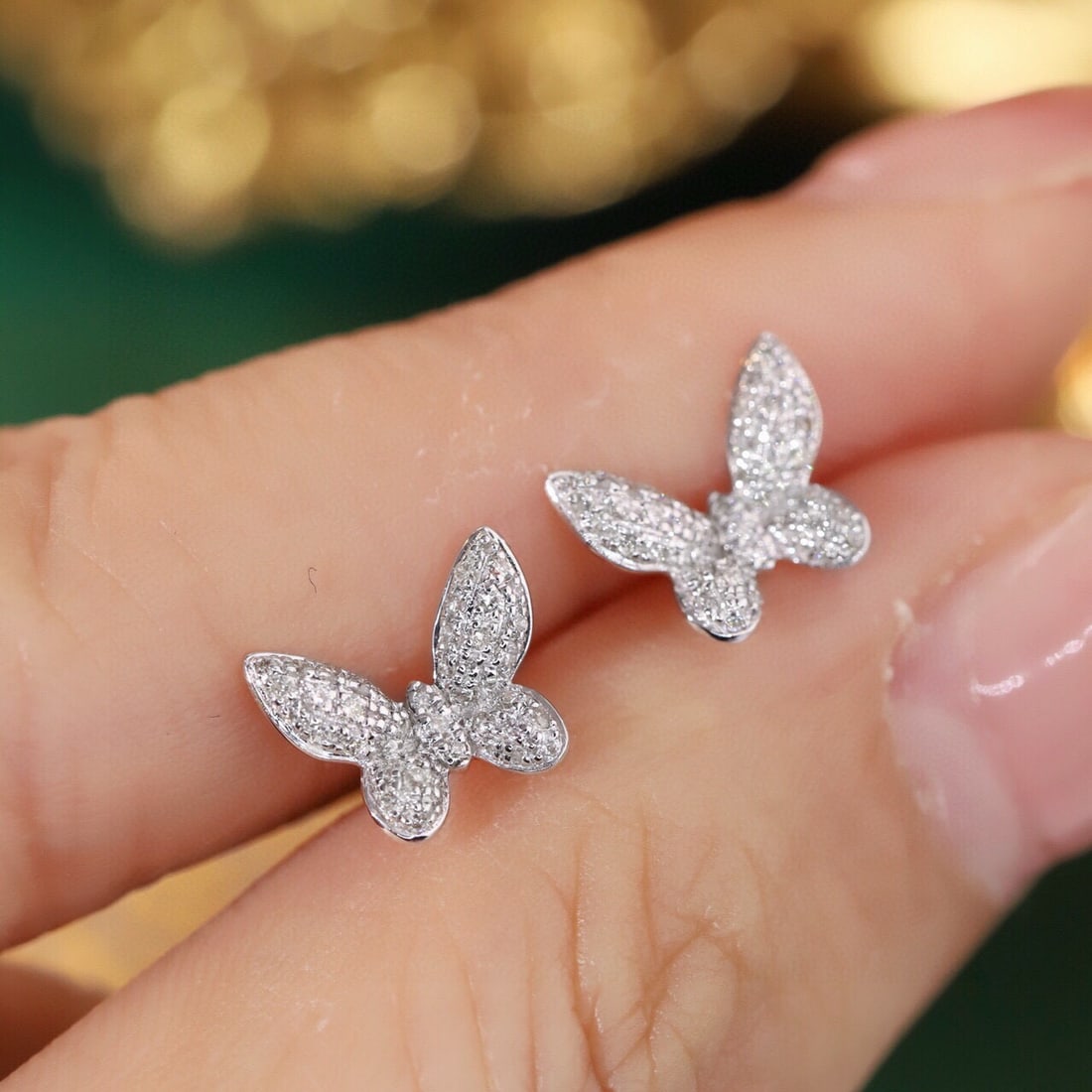 14k Gold 0.3 Ct Natural H Diamond & Butterfly Earrings - 3
