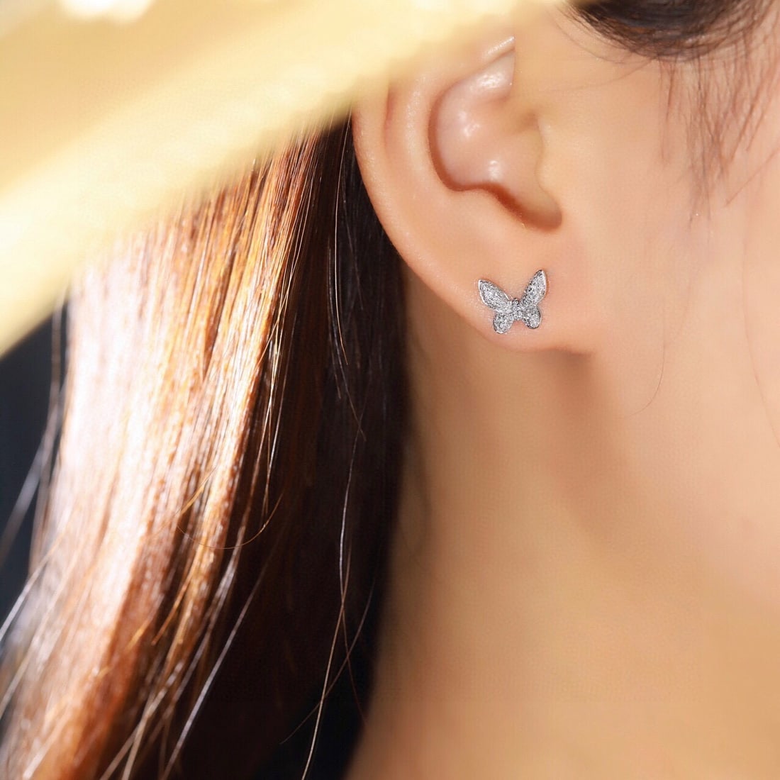 14k Gold 0.3 Ct Natural H Diamond & Butterfly Earrings - 5