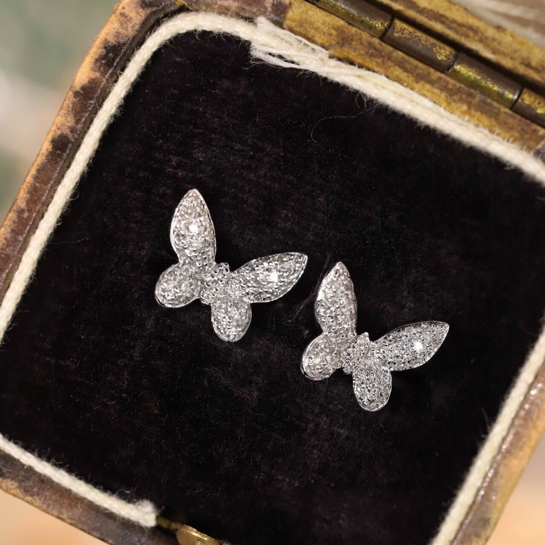 14k Gold 0.3 Ct Natural H Diamond & Butterfly Earrings - 7