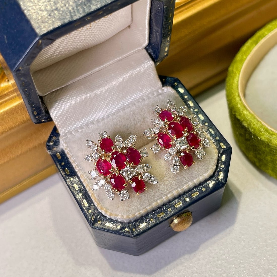 14k Gold 1.3 Ct Natural Ruby & Diamond Earrings - 2