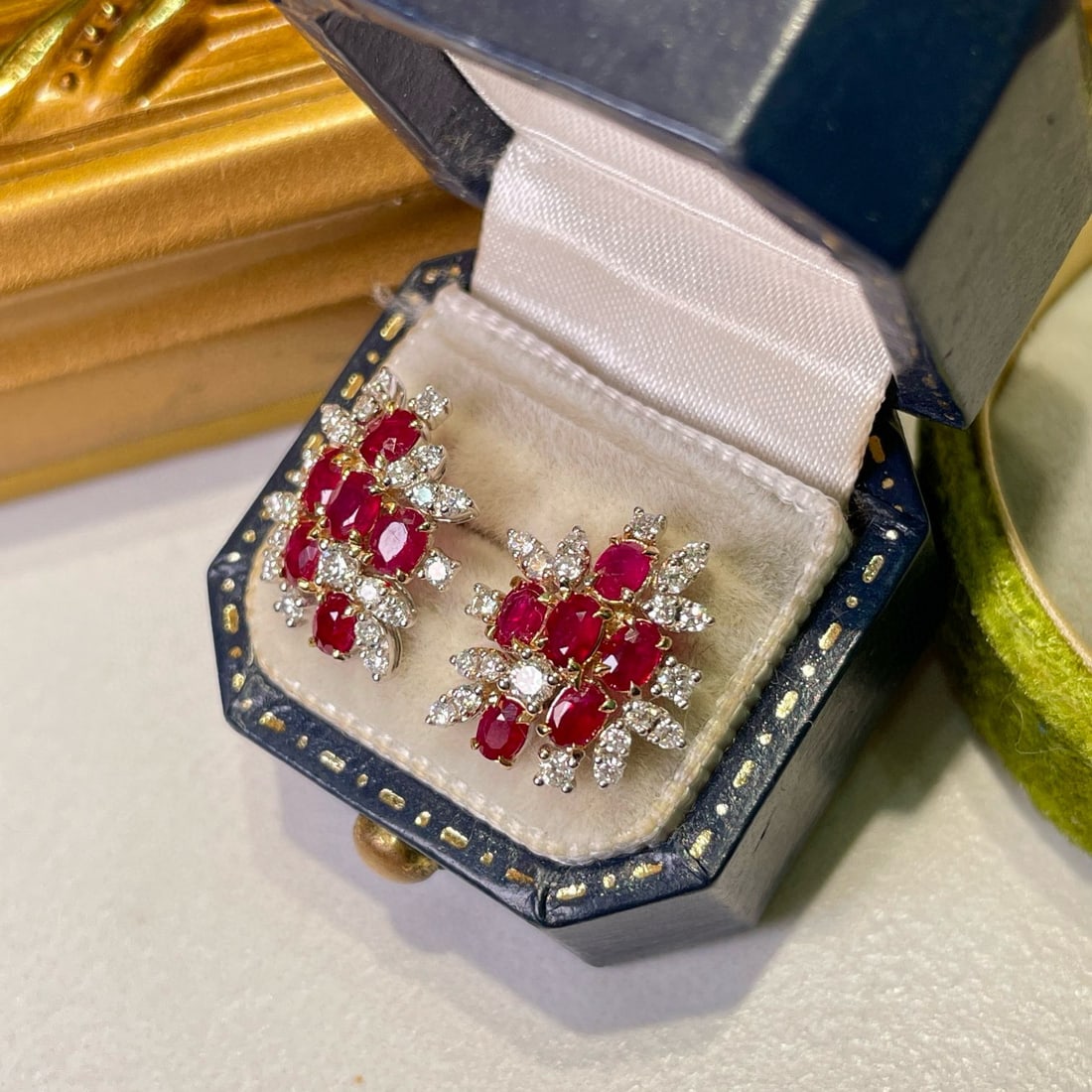 14k Gold 1.3 Ct Natural Ruby & Diamond Earrings - 3
