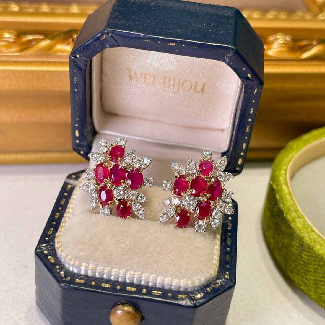 14k Gold 1.3 Ct Natural Ruby & Diamond Earrings - 4