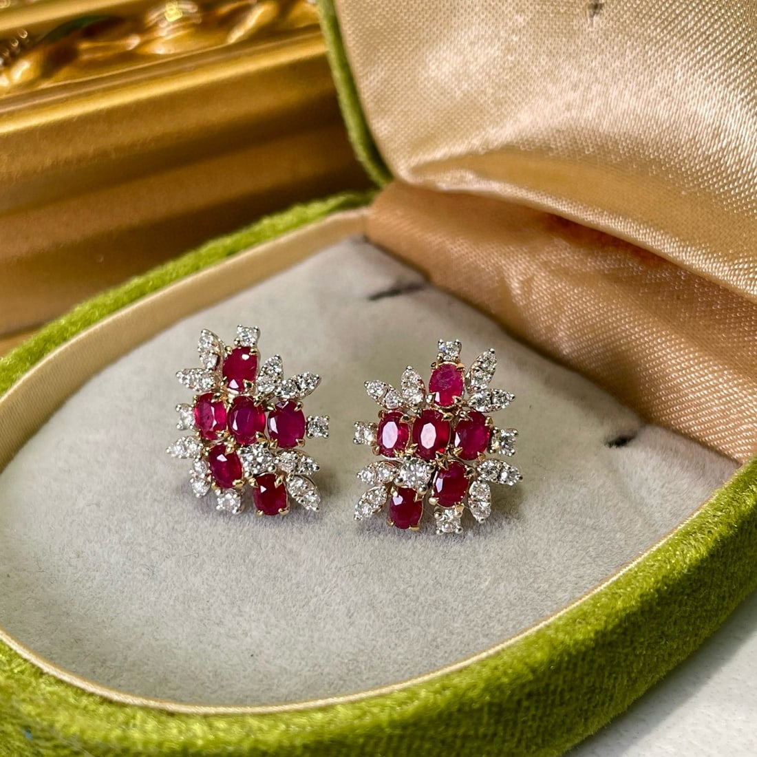 14k Gold 1.3 Ct Natural Ruby & Diamond Earrings - 7