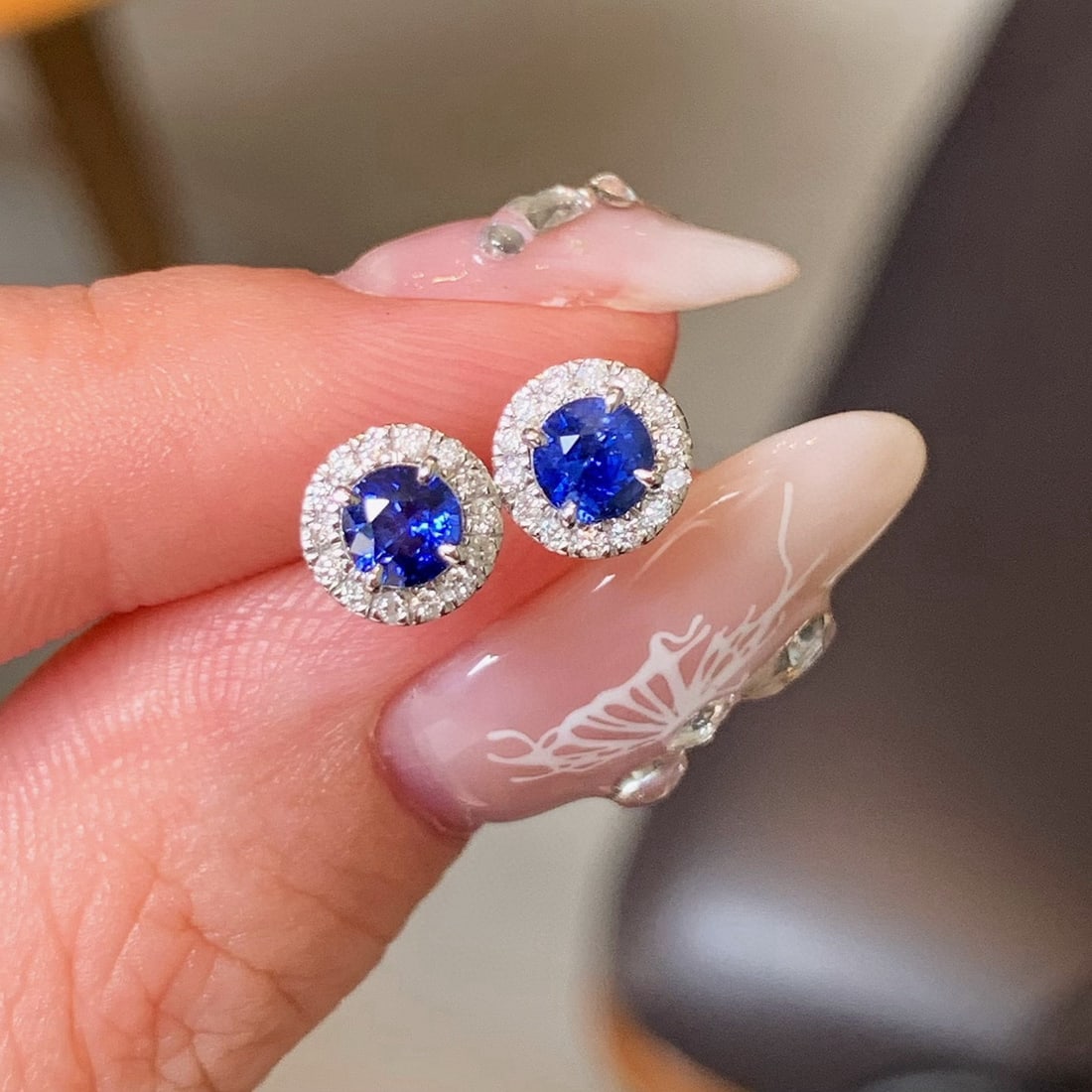 14k Gold 0.77 Ctw Natural Sapphire & Diamond Earrings - 4