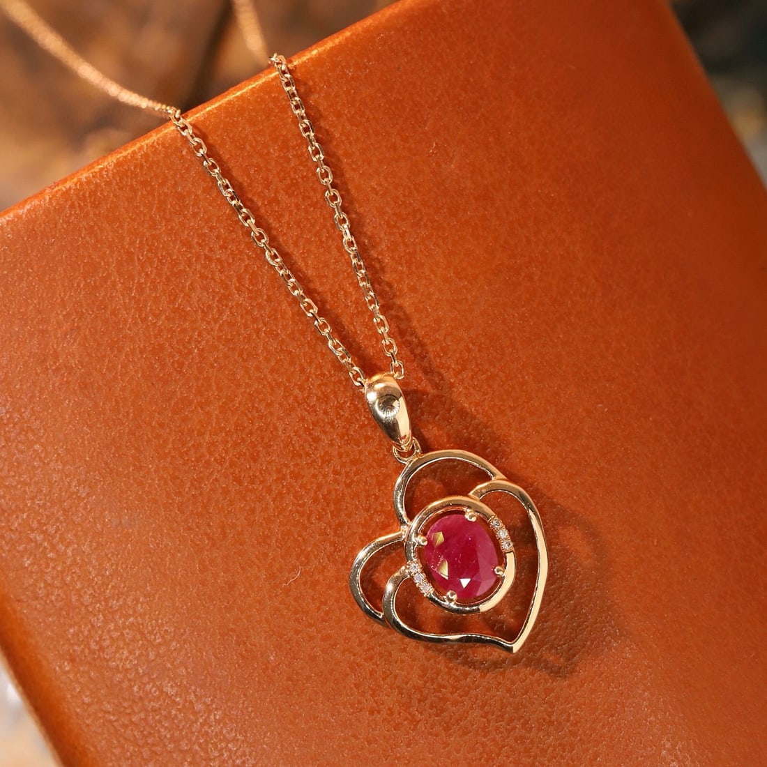 14k Gold 0.43 Ctw Natural Ruby & Diamond Necklace - 2