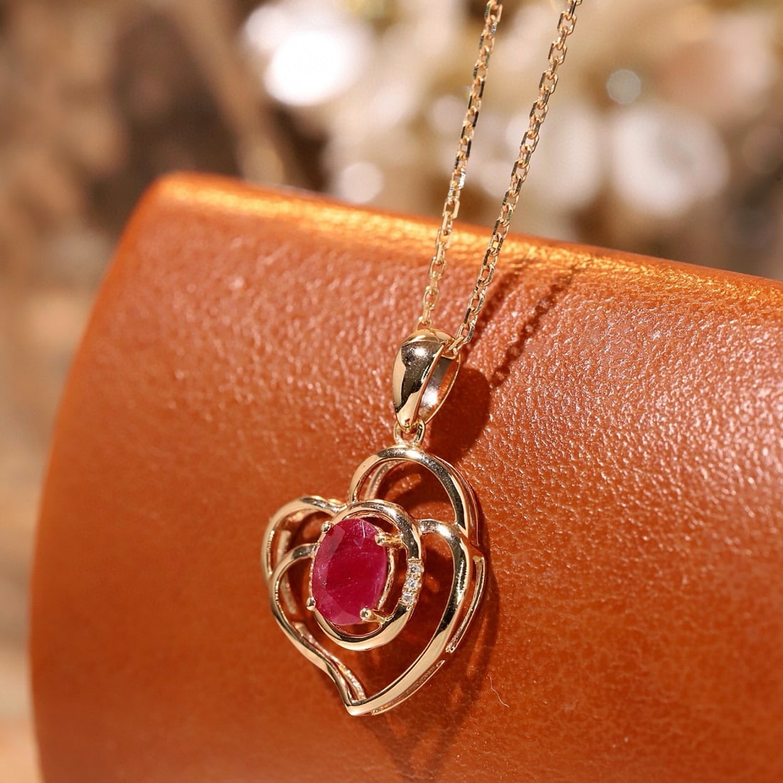 14k Gold 0.43 Ctw Natural Ruby & Diamond Necklace - 3