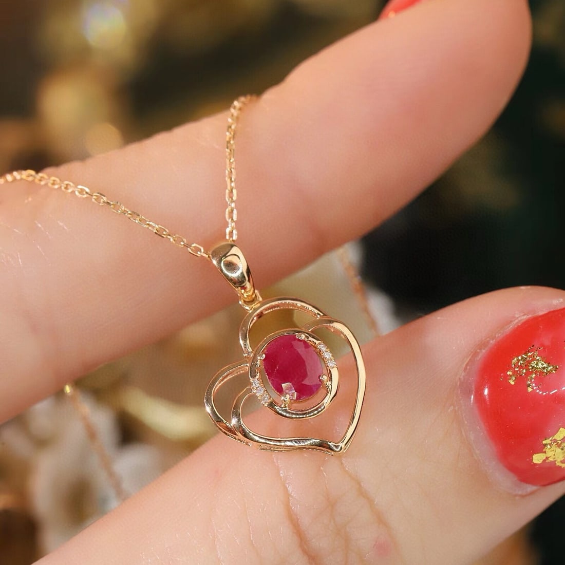 14k Gold 0.43 Ctw Natural Ruby & Diamond Necklace - 4
