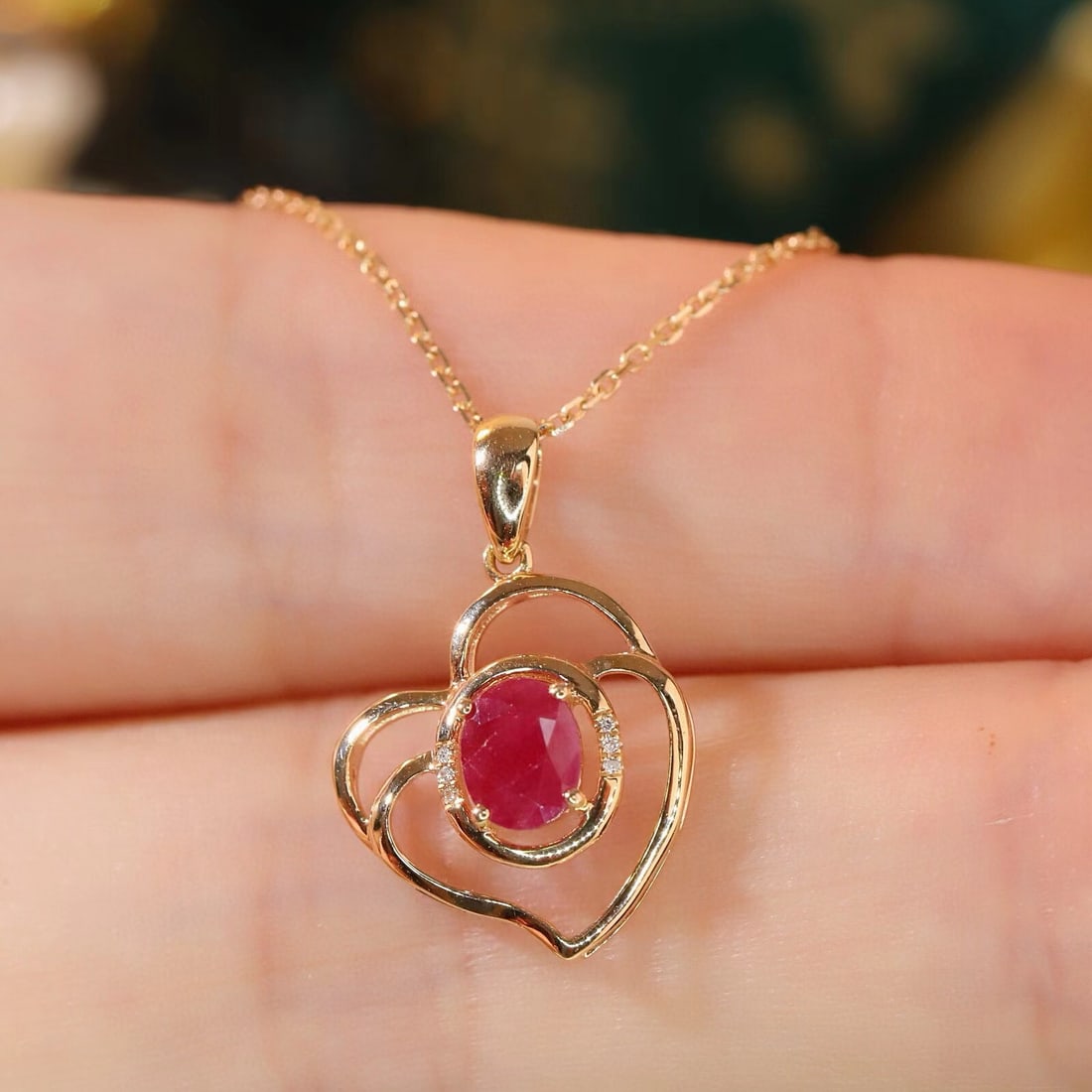 14k Gold 0.43 Ctw Natural Ruby & Diamond Necklace - 5