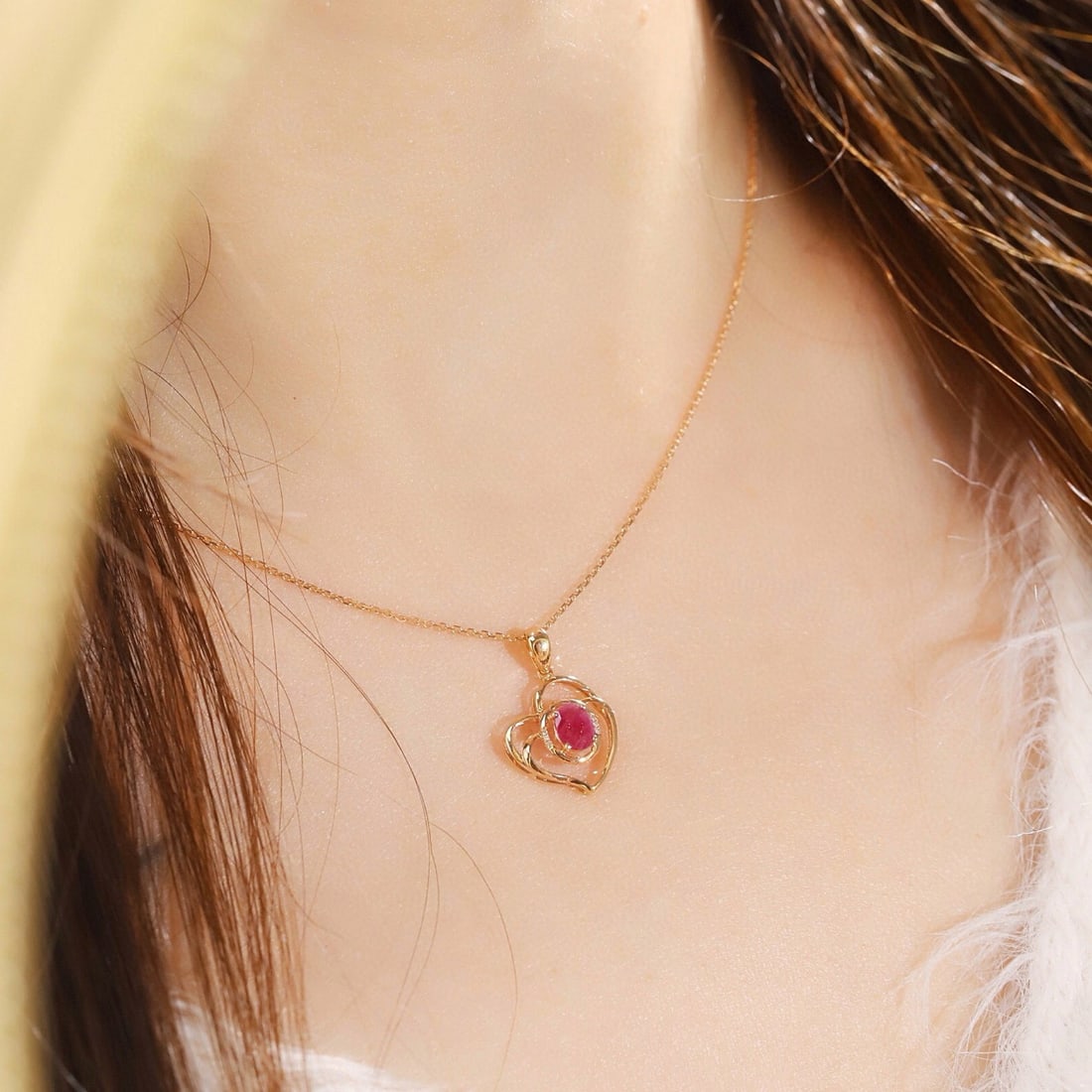 14k Gold 0.43 Ctw Natural Ruby & Diamond Necklace - 7