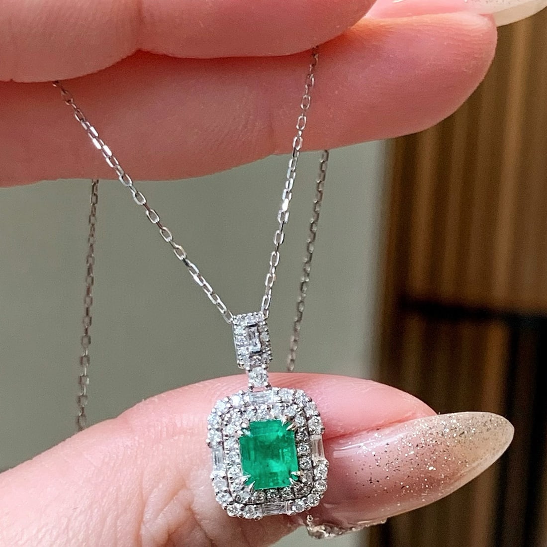 14k Gold 1.25 Ctw Vivid Green Natural Emerald & Diamond Pendant( Without Chain ) - 6