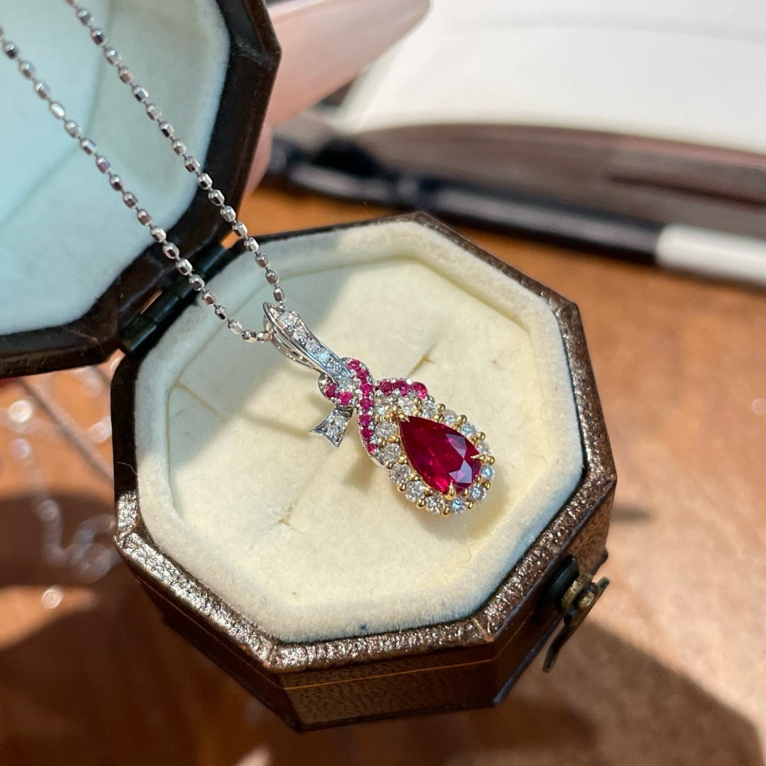 14k Gold 0.45 Ct Natural Ruby & Diamond Pendant( Without Chain ) - 2